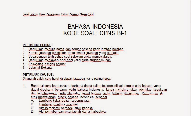  Latihan Soal Tes CPNS Bahasa Indonesia