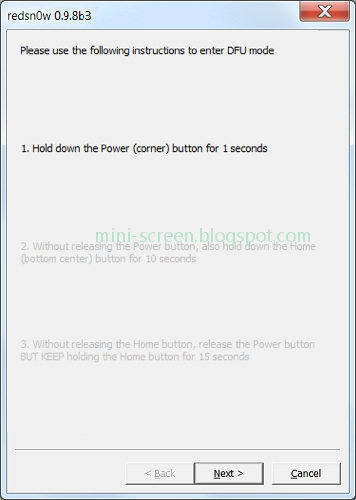 Tethered Jailbreak on Windows 7 with Redsn0w 0.9.8b3: Enter DFU Mode