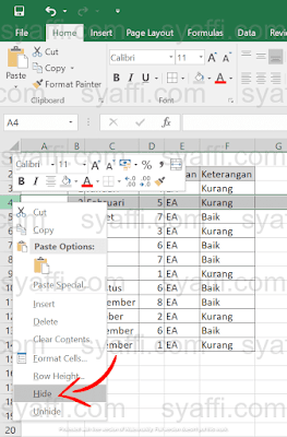 Cara Hide di Excel