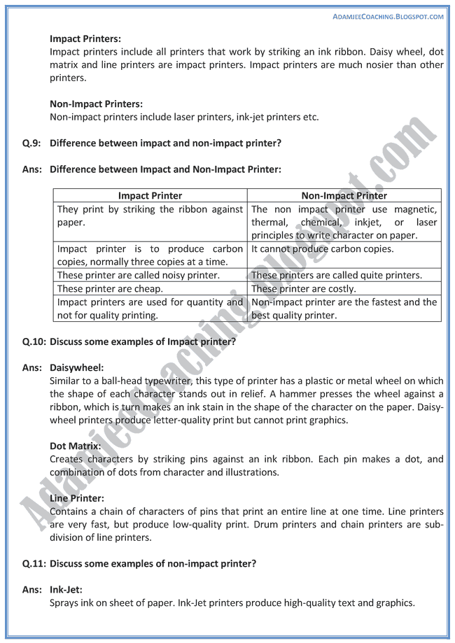 Input-Output-Devices-Descriptive-Question-Answers-Computer-IX