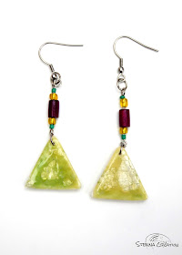 Série boucles oreilles pâte polymère encre jaune vert tampons Stenna Création
