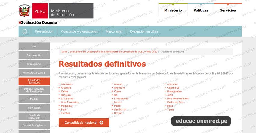 MINEDU: Resultados Finales de la Evaluación del Desempeño de Especialistas en Educación de UGEL y DRE 2020