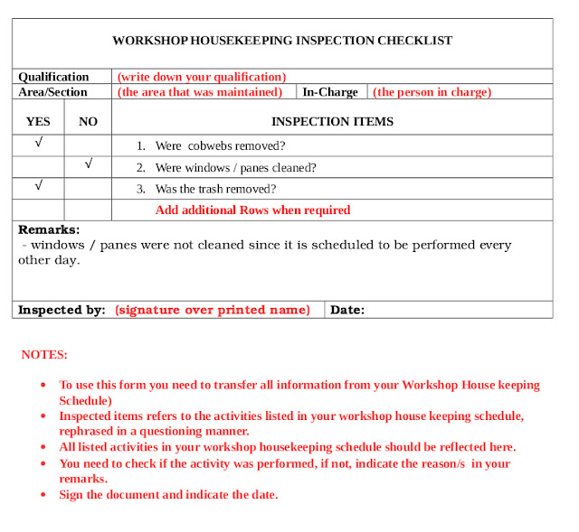 Workshop Housekeeping Inspection Checklist 