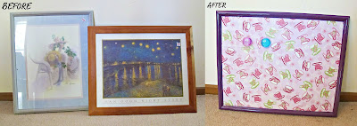 image before and after repurposed picture frames into magnetic noticeboards