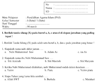 Kumpulan Soal Latihan UAS SD Kelas 1 Lengkap Semua Mata Pelajaran 