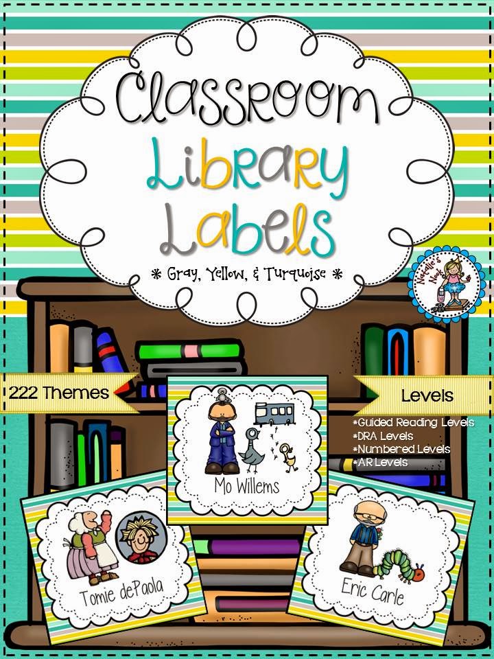 http://www.teacherspayteachers.com/Product/Classroom-Library-Labels-Gray-Yellow-and-Turquoise-1297791