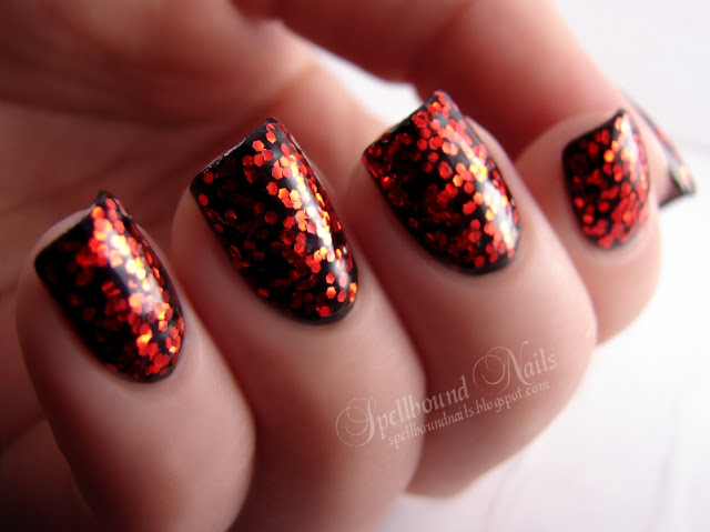 nails nailart nail art polish mani manicure Spellbound Venique 2012 Holiday Collection Christmas Heels of Dazzle glitter sequin red fiery black L.A. Colors layered swatch color