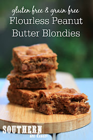 Easy Flourless Peanut Butter Blondies Recipe - gluten free, grain free, healthy, sugar free, clean eating dessert recipe