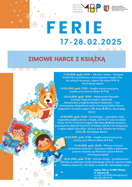 plakat z informacjami kiedy i jakie zajęcia odbędą się w bibliotece