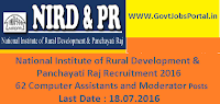 National Institute of Rural Development & Panchayati Raj Recruitment 2016 for 62 Various Posts