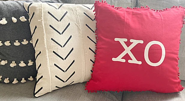 black and white and red xo pillows