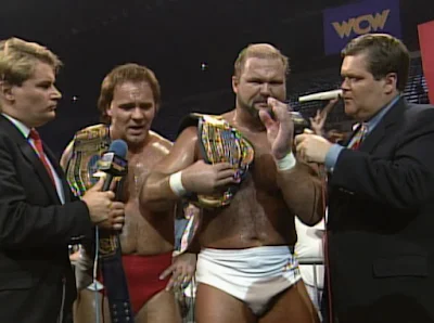 WCW Clash of the Champions XV - Jim Ross and Tony Schiavone interview Arn Anderson and Larry Zybysko