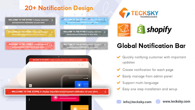 Global notification bar : Best shopify notification app to increase sales and conversion rate.