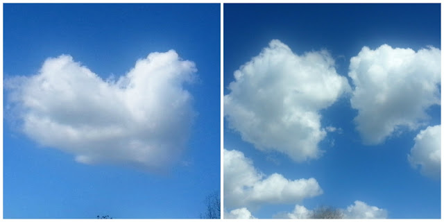 A whole cloud heart next to a broken one. 