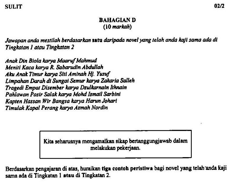 Latihan Komsas Tingkatan 2