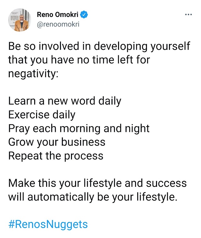 "Make this your lifestyle and success will automatically becomes yours." - Reno advises