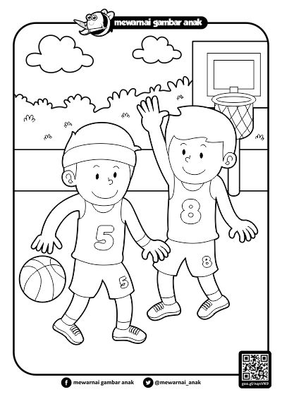  Mewarnai Gambar Anak Mewarnai Gambar Bermain Bola Basket