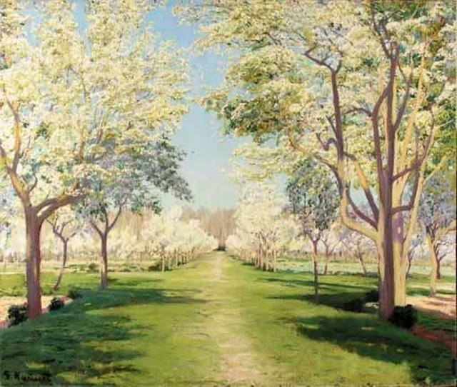 Almendros en Flor, Jardines de Aranjuez, Santiago Rusiñol y Prats, Pintor español, Jardines y Parques, Paisajes de Santiago Rusiñol, Pintores Catalanes, Pintura española