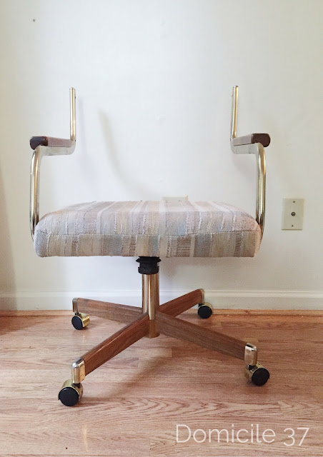 Before and After detailed tutorial on how to reupholster a cantilever rolling chair