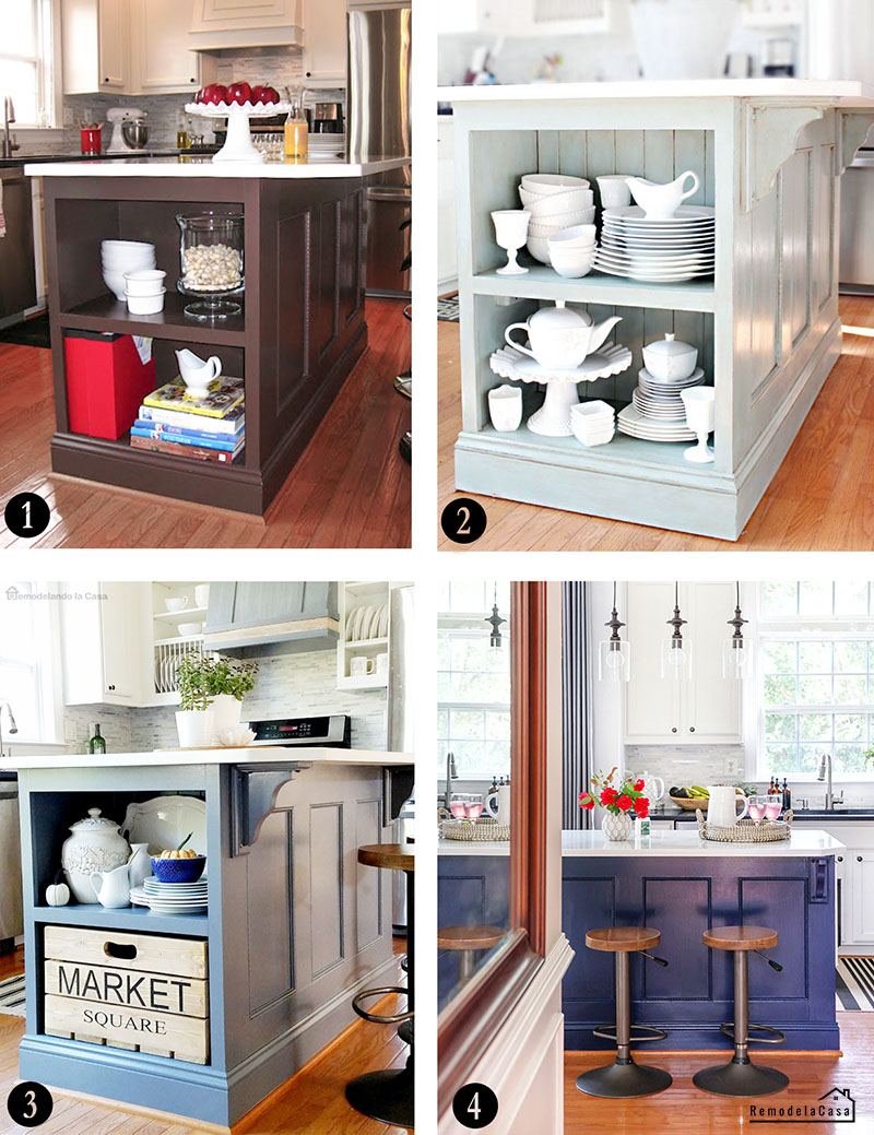 A kitchen island is transformed with wood and paint