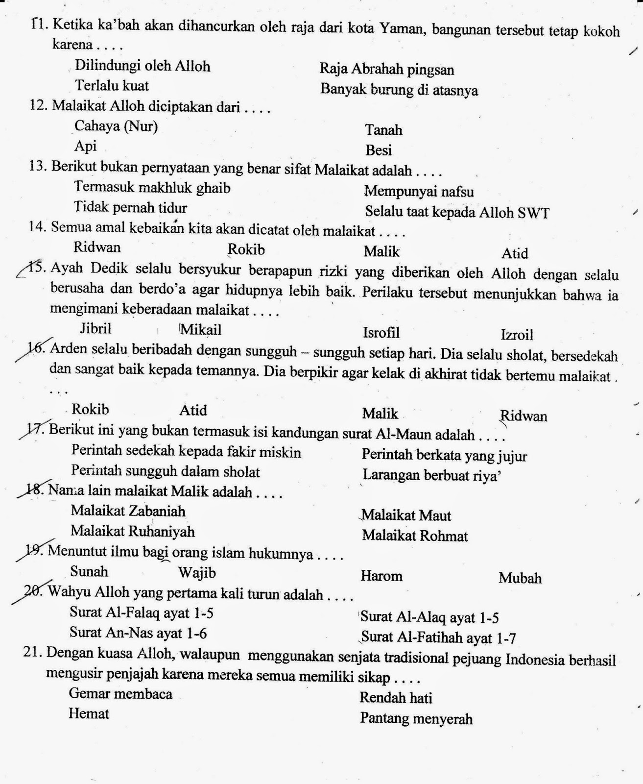 UTS Agama Islam Kelas 4 Semester Genap TA2014 2015