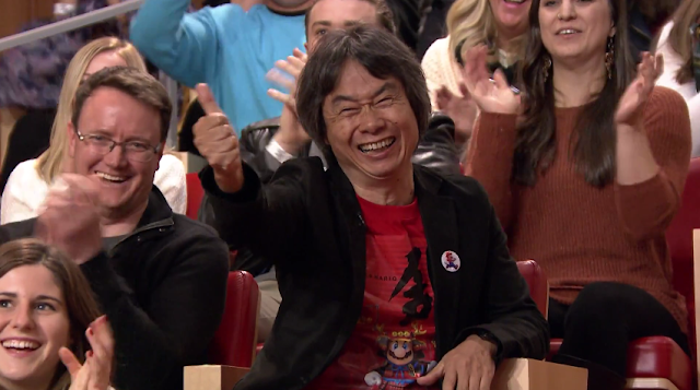 Shigeru Miyamoto thumbs up Jimmy Fallon Tonight Show Super Mario Run Bill Trinen happy approve