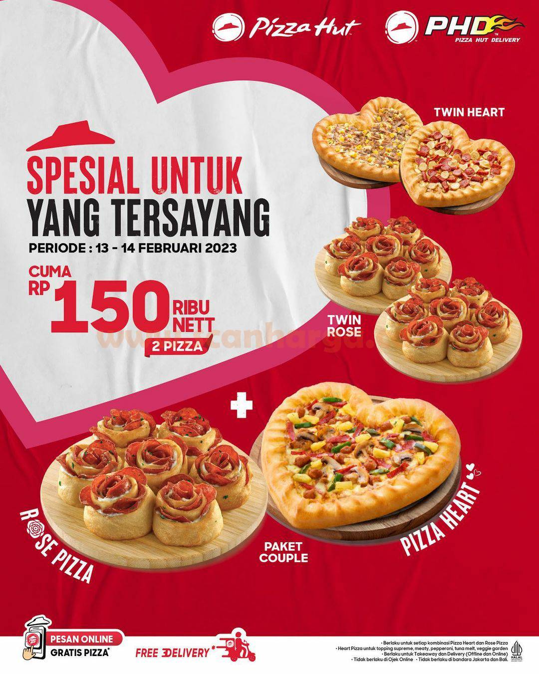 Promo PHD VALENTINE - Harga Spesial 2 Pizza Heart cuma Rp. 150rb