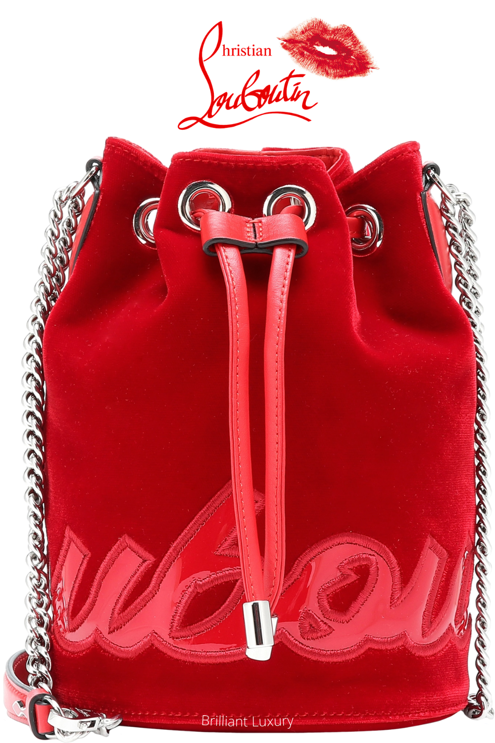 ♦Christian Louboutin Loubi Marie Jane red velvet bucket bag #christianlouboutin #bags #red #brilliantluxury
