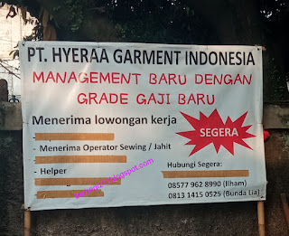 Lowongan Kerja PT HYERAA GARMENT INDONESIA