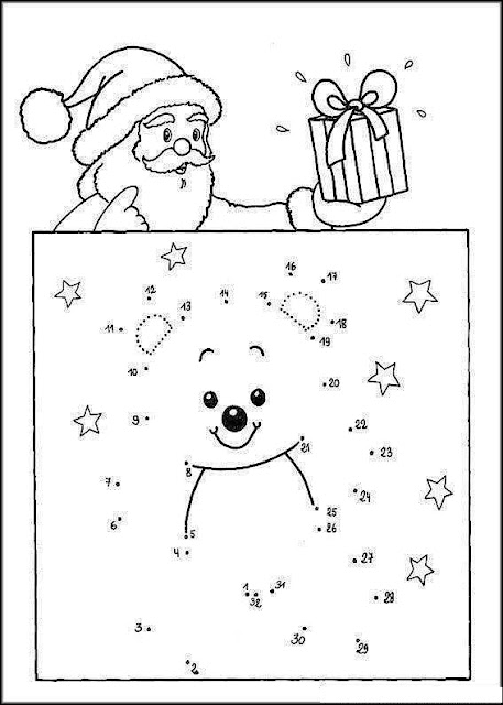 Dibujo de papa Noel par unir con puntos y colorear