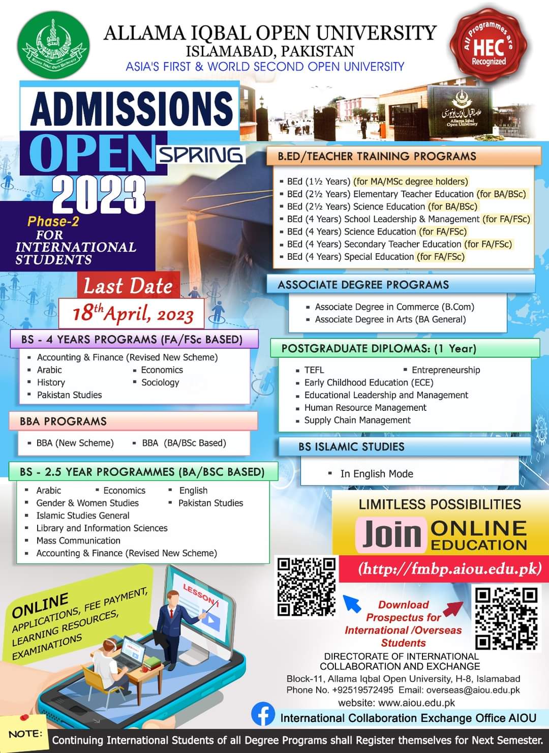 Admissions Open Spring 2023 Programmes For International Students