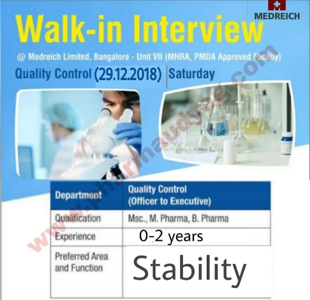 Medreich | Walk-In for QC | 29th December 2018 | Bangalore