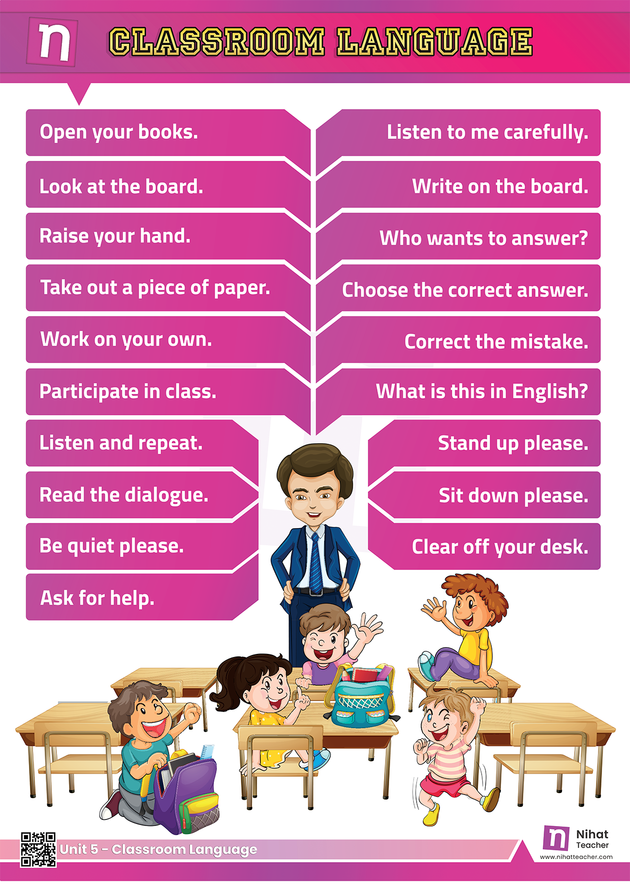 Practise English Vocabulary.   A vocabulary poster about classroom language in English.    #download#Click here to download a poster about classroom language in English in printable PDF format.    Search this site to find more about classroom language in English.