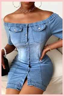 IVRose - Off Shoulder Buttoned Denim Bodycon Women Dress - Buddy Blog Ideas