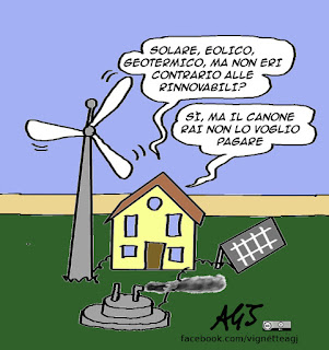 rinnovabili, energia, canone rai, solare, geotermia, eolico, satira vignetta