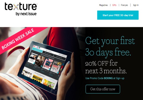 Texture By Next Issue Boxing Week Sale 30 Day Free Trial + 20% Off Next 3 Months Promo Code