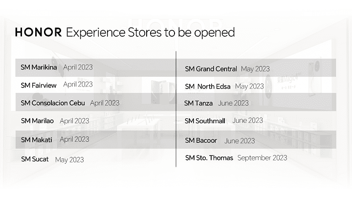HONOR Experience Store Opening Schedules