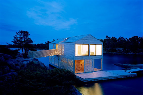 Floating House on Lake Huron in Ontario Canada