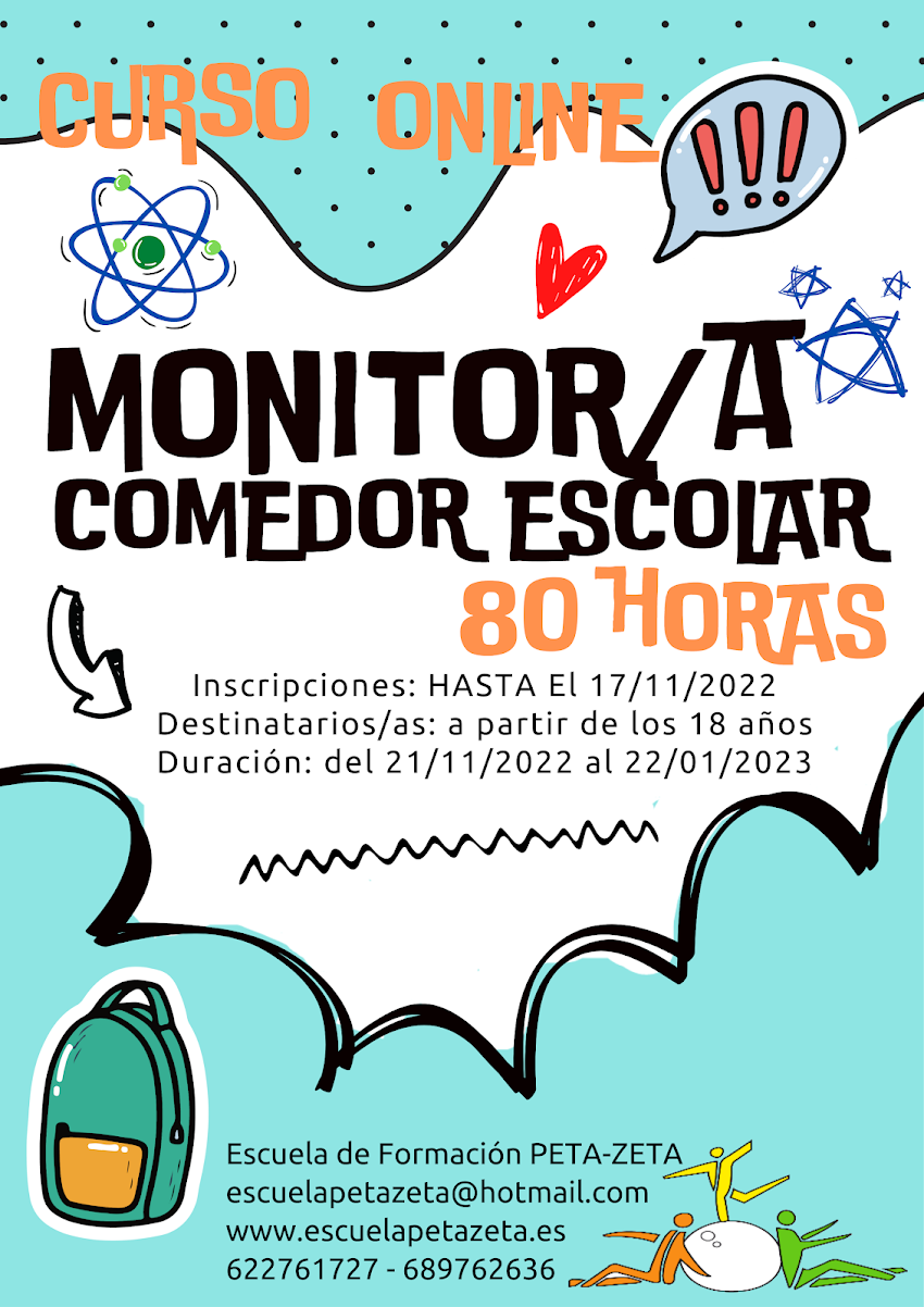 Curso Monitor/a Comedor Escolar Online 80 Horas