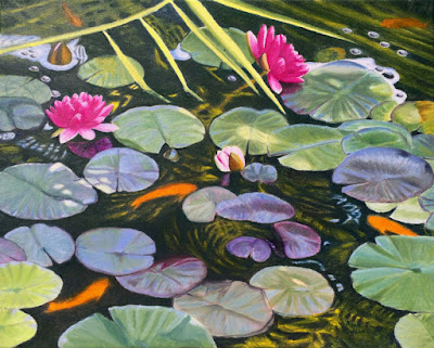 oil painting of water lilies, 16" x 20", copyright Anne Doane 2017