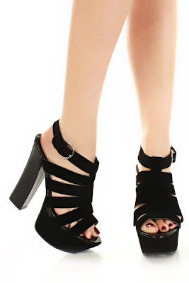 Black Velvet Strappy Open Toe Chunky Platform Heels 