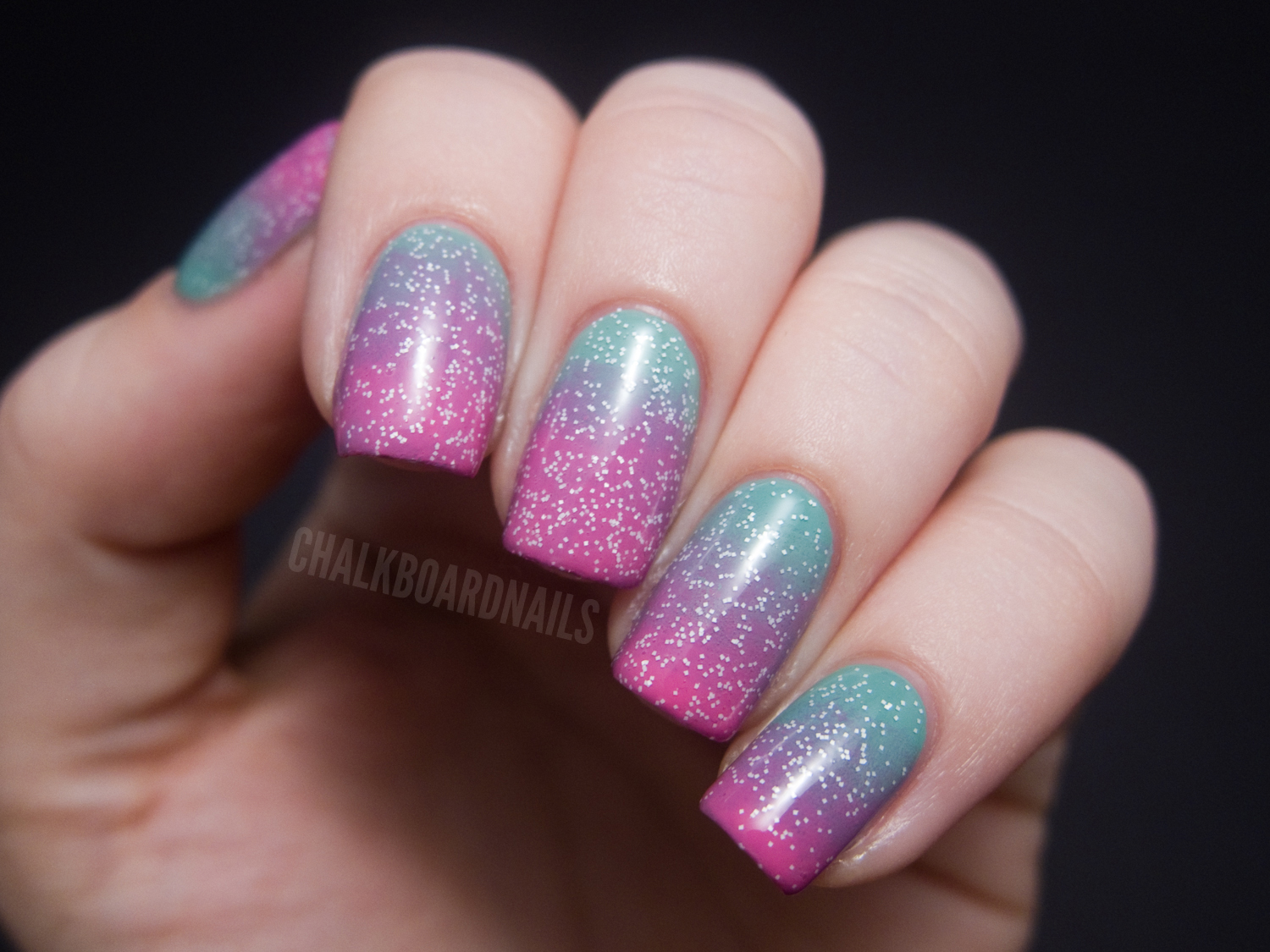 Springtime pink and green gradient | Chalkboard Nails | Nail Art Blog