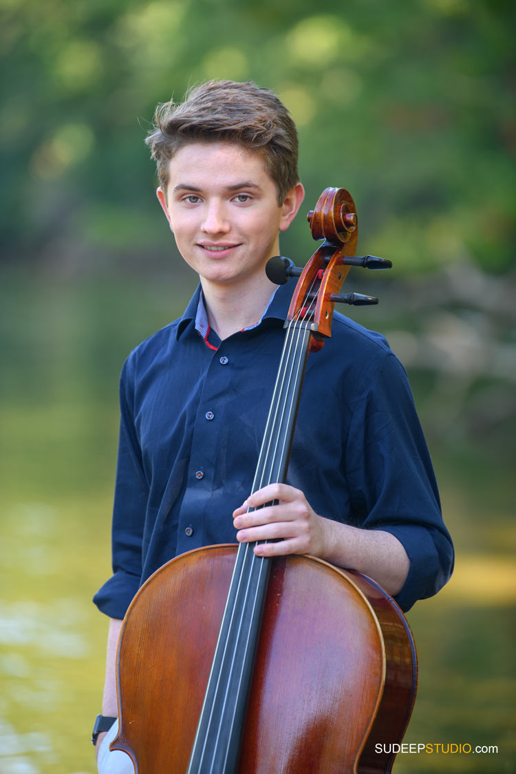 Huron High School Guys Senior Portraits with Musical Instrument Cello SudeepStudio.com Ann Arbor Senior Pictures Photographer