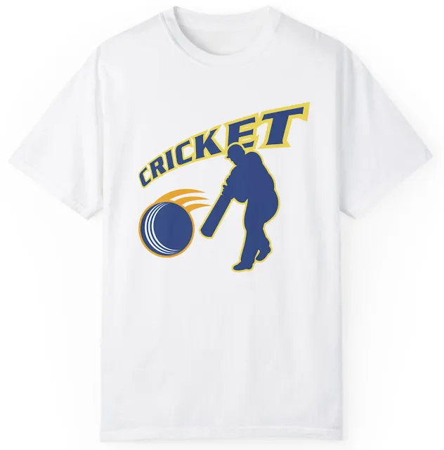 Garment Dyed Personalized Cricket T-Shirt With Graphic of a Batsman Hitting a Cover Drive