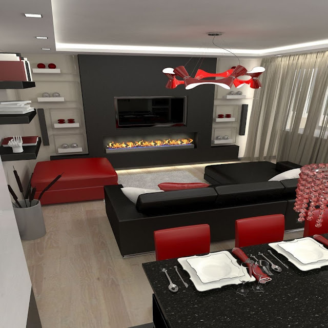 red black and white living room ideas
