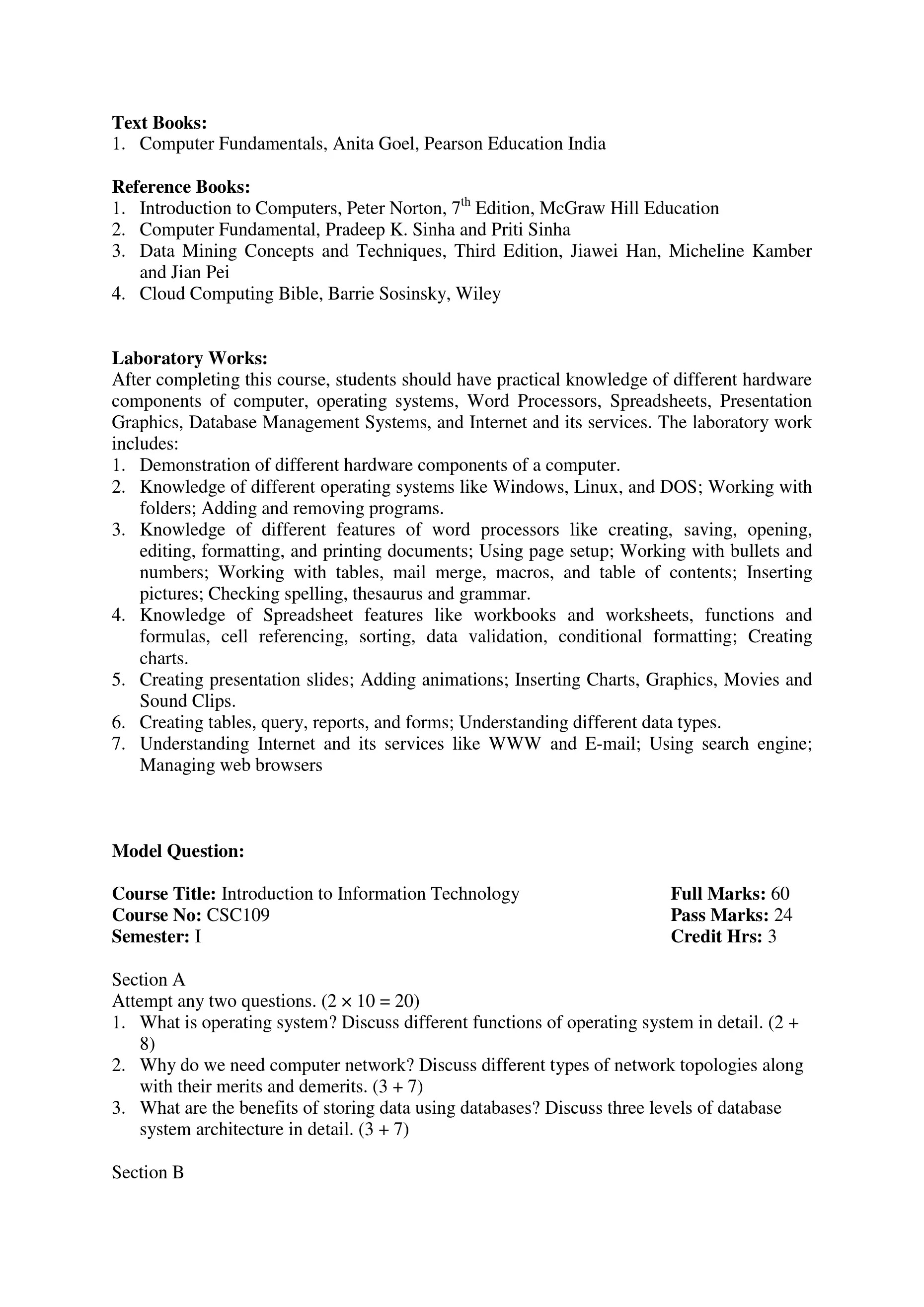 Introduction to Information Technology Micro Syllabus 1st semester CSIT