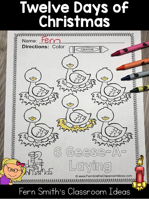 Twelve Days of Christmas Coloring Pages that are part of the larger, Seventy-Five Christmas Coloring Pages to add some joy and fun to your classroom this holiday season! Your Students will ADORE these Coloring Book Pages for Christmas, add it to your plans to compliment any Christmas activity! Seventy-Five {75} Coloring Pages For Some Christmas Fun in Your Classroom from Fern Smith's Classroom Ideas!