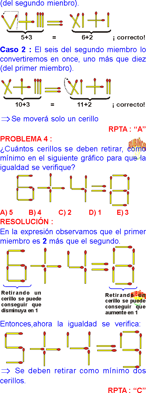 PALITOS DE FOSFOROS ACERTIJOS ARITMÉTICOS EJERCICIOS ...