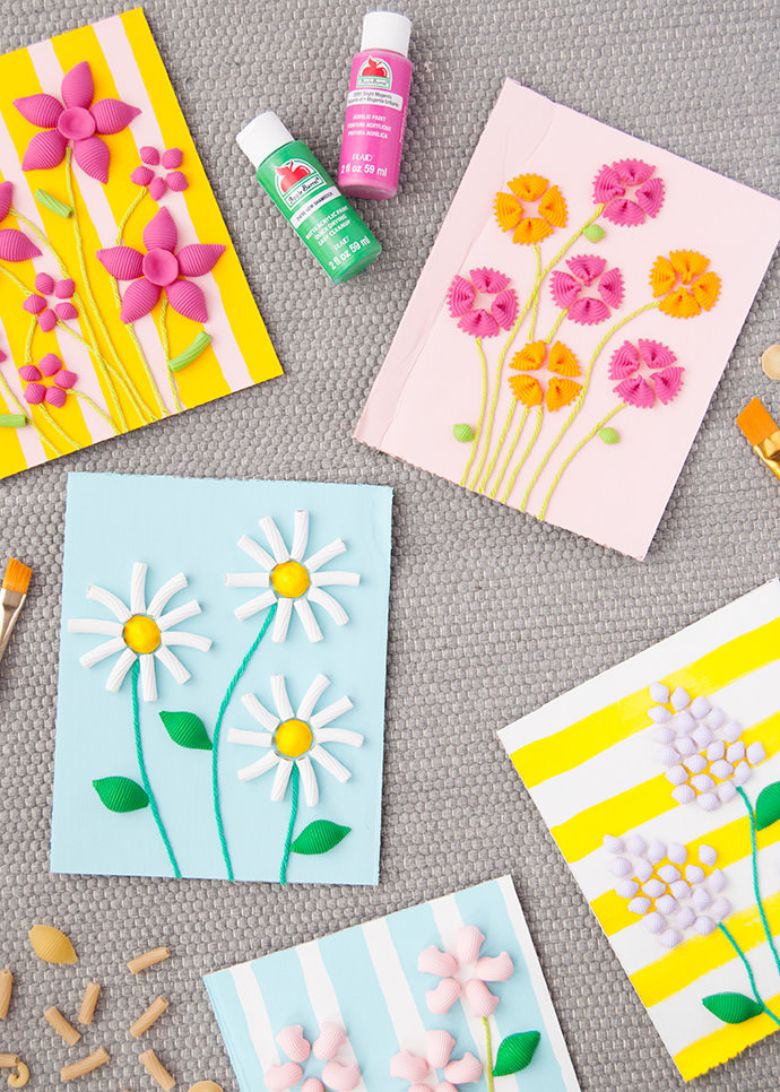 Pasta flowers Mother's Day card for kids to make