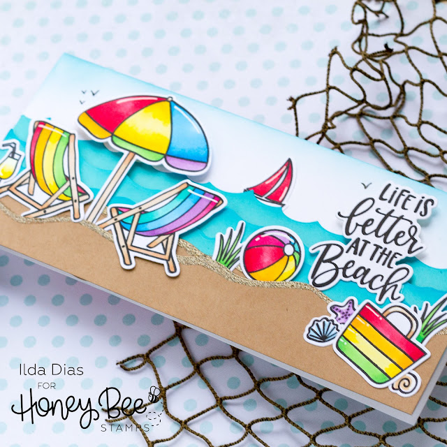 Hello Summer, Sneak Peeks, Beach Slimline Scene Card, Honey Bee Stamps, Rainbow, Copics, Card Making, Stamping, Die Cutting, handmade card, ilovedoingallthingscrafty, Stamps, how to, 